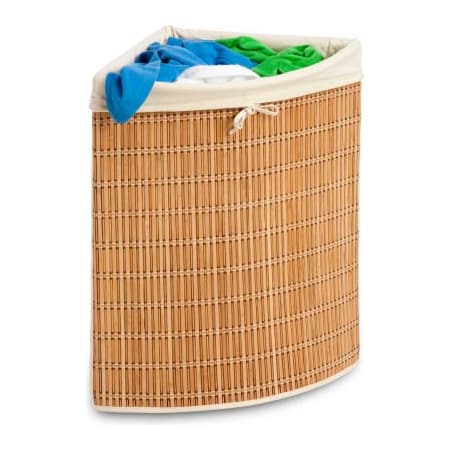 Honey-Can-Do Wicker Corner Bamboo Laundry Hamper With Liner, Natural Bamboo/Beige Canvas HMP-01618